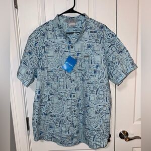 NWT Columbia Men's Light Blue Graphic Button Down Shirt